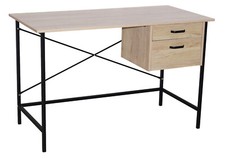 2 Drawer Home Office Study Desk With Oak Effect And Dark Grey Metal Legs