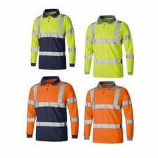 Hi Viz Vis Polo T-Shirt Top High Visibility Safety Security Work Reflective Tape