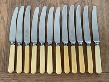 12 x Faux Bone Handled Table Knives in Good Condition - Various Makers - 23.5 cm