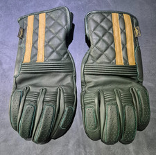 TRIUMPH SULBY GREEN & GOLD LEATHER RETRO CLASSIC MOTORCYCLE GLOVES M / 9