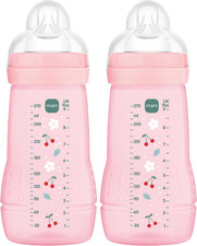MAM Easy Active Baby Bottles 2-Pack 270ml with Medium Flow Teats - Pink