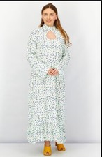 VINTAGE SUPPLY Ladies White Multicolour Neck Long Sleeve Maxi Dress Size 10