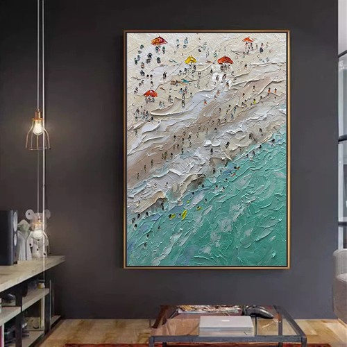 Handpainted textured beach oil - beach,