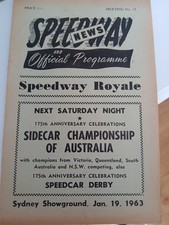 Speedway Royale Sydney Showground January 19th 1963 Solos Sidecars Programme