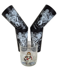 Sailor Jerry Spiced Rum Set, 4x Plastic Cups Plus Collectable Tumbler Glass Set
