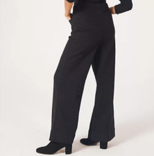 Nina Leonard Wide Leg Black Denim Trousers with Pockets Size Medium New