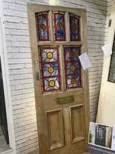 ANTIQUE STUNNING FRONT ENTRANCE DOOR - Coloured Leaded Glass  - RECLAIMED