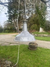 Benjamin Enamel Factory Pendant Lamp 16 Inch, Pale Blue/Grey, Vintage Industrial