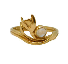 Scottish 9ct Yellow Gold & Moonstone Floral Dress Ring Vintage 1986 Edinburgh