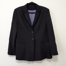 DEBENHAMS Smart Workwear Jacket Size 16 Black Pinstripe Lined Funeral Office