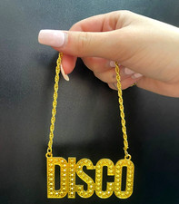 Disco Necklace Medallion Fancy Dress 1970s Costume Unisex Accessory Party Gold
