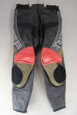TRIUMPH BLACK, SILVER & RED LEATHER BIKER TROUSERS + ARMOUR WAIST 36"/LEG 31.5"
