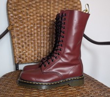 Dr. Martens 1914 14-eyelet cherry red leather boots Size 5 Punk Yellow Stitch 
