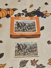 Vintage 1960's Victory 15-Piece Mini Wooden Plow Horse Jig-Saw Puzzle in Box