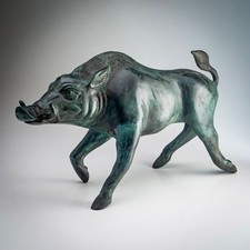 Solid Bronze Wild Boar Sculpture Patinated Animal Figure 23cm 1.63kg Animalier
