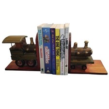 Wooden Train Bookends Vintage