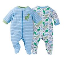 Gerber Boy 2-Pk Blue w/ Dinosaurs Zip Front Sleep N Plays Size 0-3M BABY CLOTHES