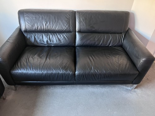 Two next black leather sofas - black,