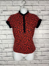 Fred Perry x Amy Winehouse Polo Shirt UK 8 Red Leopard Print Retro Mod
