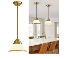 Milk Glass Pendant  9.4" Gold Vintage Chandelier with Adjustable 6 Hanging Poles