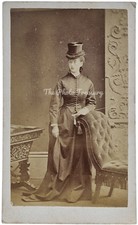 CDV LADY IN HORSE RIDING HABIT WITH CROP & HAT, CONFIDENT POSE, HAWKINS BRIGHTON