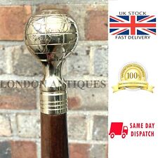 Gold Globe Handle Polished Foldable Wooden Walking Stick - Elegant Mobility Aid