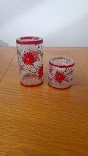 Yankee Candle Poinsettia Crackle Tealight Holder Hurricane Glass X2 Small Long 