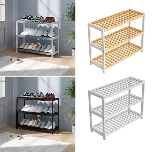 Slatted wood shoe rack tier - wood,