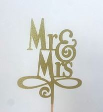 Mr & Mrs Cake Topper Wedding Anniversary Party Celebration Decoration Gold