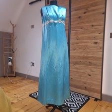 Vintage 1960s Blue Evening Bridesmaid Dress 14 Bridgerton Medieval 