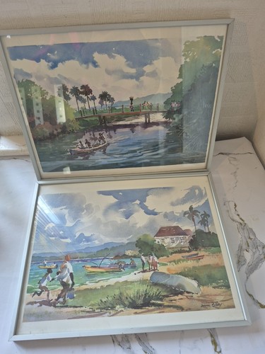 Pair coastal watercolour - pair,