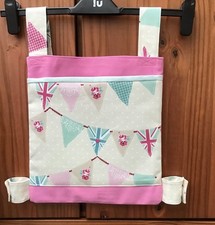 WALKING FRAME/ZIMMER FRAME BAG STRONG CANVAS FABRIC 3 POCKETS PINK /BUNTING