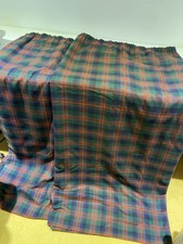 Vintage Pair Thick Lined Red Blue Green Tartan Curtains 1.48 M DRX 2.73M WD BK01