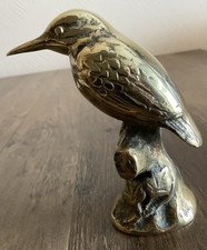 Vintage Brass Paperweight In Form Of Bird Sat On Stump Weighs 880g