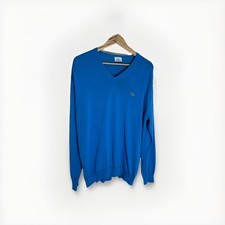 Lacoste Men's Jumper V-Neck Long Sleeve Blue 100% Cotton Size 6 XL