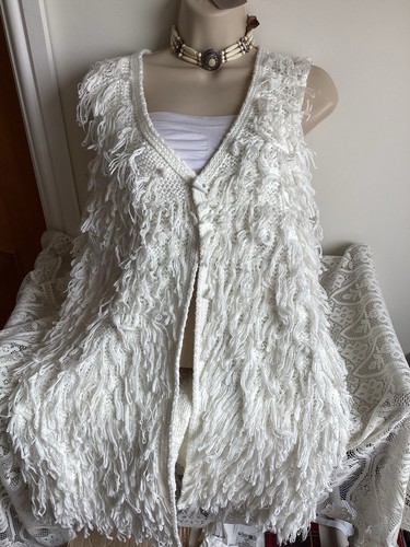 Shaggy ivory long waistcoat - ivory,