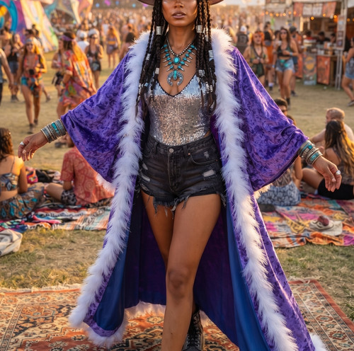 Boho festival velvet coat fur - boho,