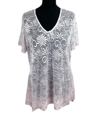 Michelle Hope Lilac Lace Top Sheer Floral Asymmetrical Length Women's UK Size 18