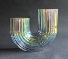 Swedish Double-Ended Iridescent Rainbow Pearlised Art Glass Tube Vase