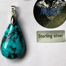 PERSIAN TURQUOISE 28X17MM PENDANT AND 925 STERLING SILVER BAIL, STAMPED 925