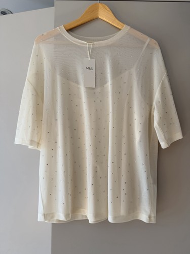 Cream diamanté mesh top - diamanté,