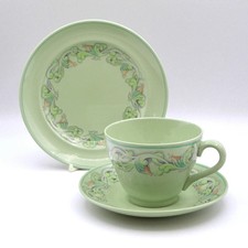 Vintage Trio Tea Cup & Saucer Spode Flemish Green Scroll Circa 1949-1973