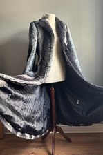 M&S FAUX FUR COAT 12 10 long duster grey blue PER UNA SPEZIALE riding steampunk