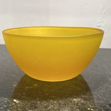 Frosted Yellow Art Glass Bowl Contemporary Hand Blown Studio Decorative
