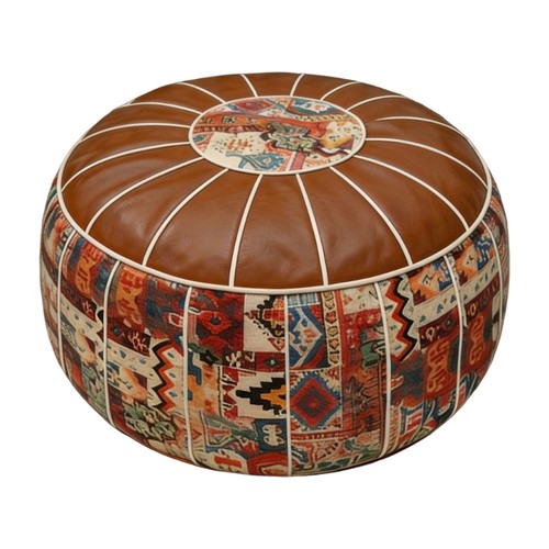 Leather round storage ottoman - leather,
