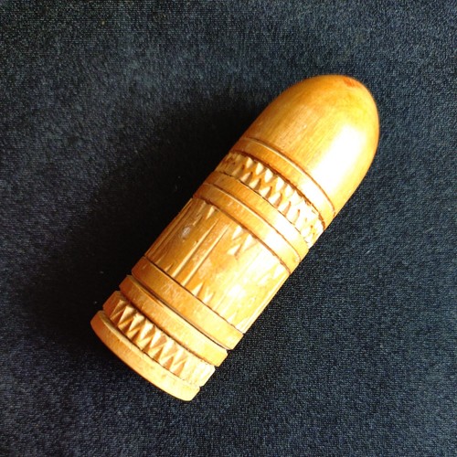 Antique treen wood needle - needle, case