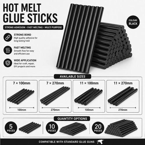Black hot melt glue - black, sticks