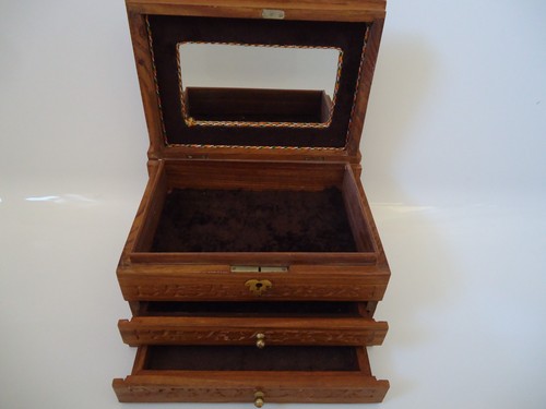 Carved wooden jewellery box - carved,