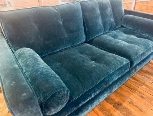 Large velvet teal sofa - velvet, ex