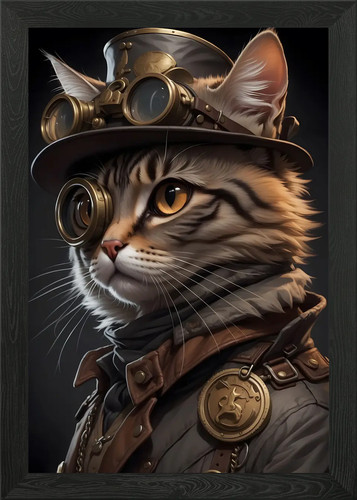Steampunk cat framed wall art - framed,